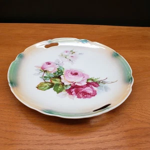 Plato de porcelana alemán antiguo 9,25" rosas mango floral bandeja marca 107/111 - Imagen 1 de 7