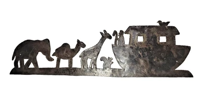 Noah's Ark Distressed Cut Metal Kids Room Wall Art Nursery Rustic 18.5" x 5.75" - Image 1 of 4