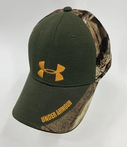 Under Armour Camo Fitted Hat Stretch Size Large / XL Gold Logo - Picture 1 of 8