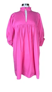 Vestido Never a Wallflower (Talla L) Rosa Algodón Popelina Manga Abullonada Bolsillos Volantes - Imagen 1 de 13