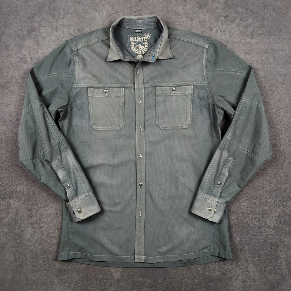 Рубашка мужская Kuhl Bakbone Eluxur большая серая углеродная с длинным рукавом для походов в лагерь - Изображение 1 из 4