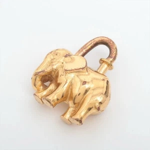 HERMES Cadena Padlock Elephant Gold Lock Bag Charm Pendant Keyholder Used - Picture 1 of 5