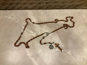 Vintage Catholic Cocoa Wood Lourdes Rosary, Wood Crucifix France - Picture 1 of 7