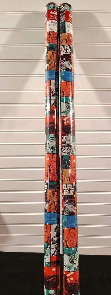 Vntg Star Wars The Force Awakens 2 Rolls 70 Sq Ft Each Gift Wrap Wrapping Paper  - Image 1 of 4