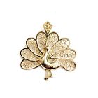 14k yellow gold peacock pavo real bird filigree pendant charm fine jewelry 3.8g