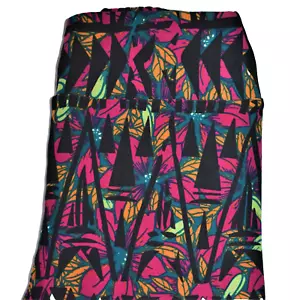 Leggings LuLaRoe taglia unica OS verde arancione nero rosa triangoli foglie - Foto 1 di 1
