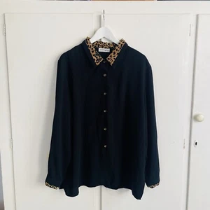 SUZANNE GRAE womens black leopard print trim blouse shirt top casual Size L - Picture 1 of 7