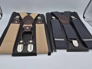 TWIN PACK ZOYETTE Y shape BRACES with 3 Carabiner Clips 35mm - BEIGE & GREY - Picture 1 of 1