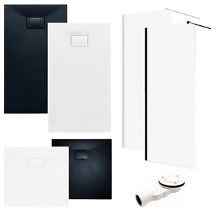SET: Duschtasse Rechteck SMC Stein-Effekt + Walk-In Dusche Glaswand Nano - Bild 1 von 12