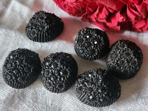 Lot 6 boutons vintage parurier resine strass pied 1,7 sur 2,2 cm noir ref 2802 - Picture 1 of 4