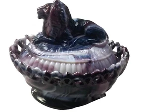 Cristal Escoria Imperial León Azul Púrpura en Cesta De Colección - Imagen 1 de 13