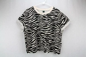 Wild Fable Damen XXL Zebra Crop T-Shirt Raw Edge Nähte, Bündchen Ärmel - Bild 1 von 4