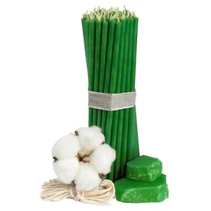50 pcs Diveevo green ritual dripless beeswax candles L-6.3 in, Ø-0.2 in - Picture 1 of 4