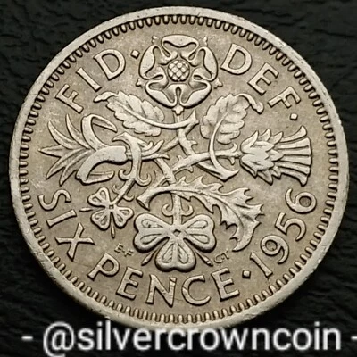Great Britain 🇬🇧 UK 6 Pence 1956. KM#903. Sixpence Lucky Wedding coin. 6d.  - Image 1 of 4