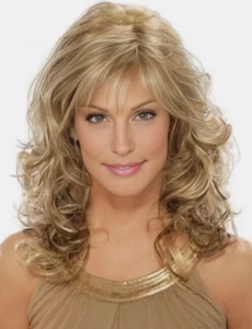 Medium Curly Blonde Mix Synthetic Hair Wigs Women Soft Natural Daily - Picture 1 of 7
