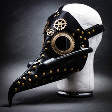 SteamPunk Plague Doctor Gas Mask Long Bird Nose Halloween Costume Black Gold
