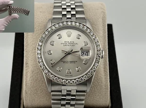Rolex Datejust 16220 Silver Diamond Dial Diamond Bezel Stainless Steel 36mm - Picture 1 of 11