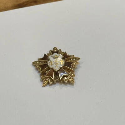 Broche prendedor vintage - escudo tono dorado con esmalte marrón Foto 1 de 4
