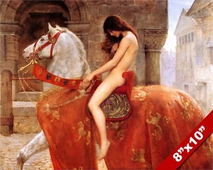 LADY GODIVA ON HORSE RIDING NUDE THROUGH COVENTRY PAINTING ART REAL CANVAS PRINT - Picture 1 of 5