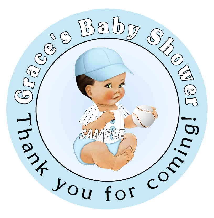 AZUL NIÑO BÉISBOL BABY SHOWER FAVORES PEGATINAS ETIQUETAS ETIQUETAS PARA BOLSAS DE REGALOS, ETC. Foto 1 de 1