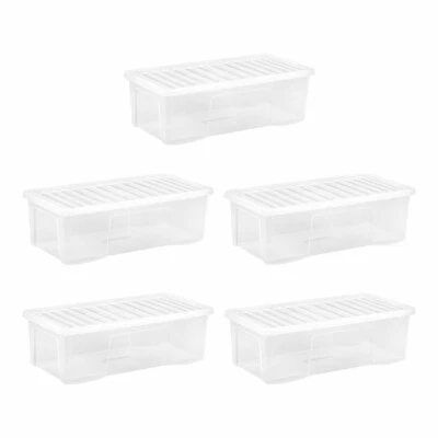 [Set of 5] Storage Box with Lids 62 Litres Extra Large Clear Plastic Underbed UK - Image 1 of 4