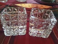 Pair Of Crystal Candle Holder Heavy Cube Square Clear Votive Candle Holder