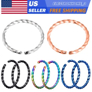 2Pcs 20G Nose Rings Surgical Steel Braided Hoops Fake Nose Cartilage Piercings - Picture 1 of 11