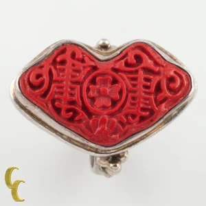 Sterling Silver Cinnabar Cocktail Ring Size 9.5 Gorgeous! - Picture 1 of 4