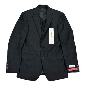 Calvin Klein Mens X Slim Fit Wool Blend Stretch Suit Jacket Black Blue 38R - Picture 1 of 5