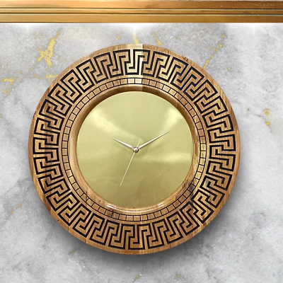 Modern Minimalist Large Mid Century Wood & Brass Original Wall Clock Wall Decor - Image 1 of 4