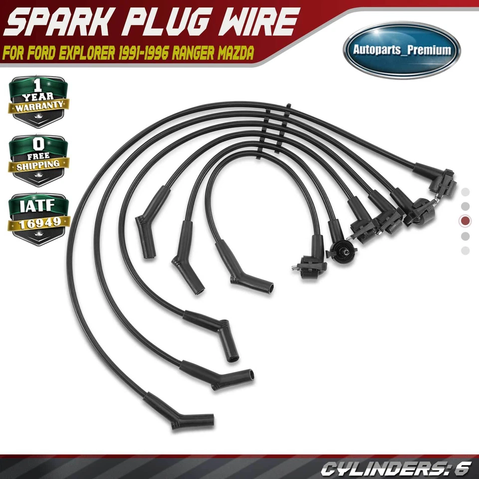 6 件火花塞电线套装适用于福特探险者 1991 - 1996 Ranger 马自达 B4000 V6 4.0L — 第 1/4 张图片