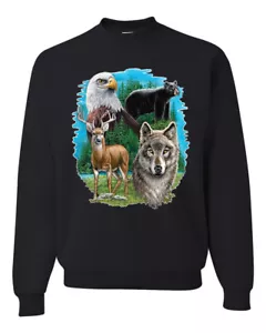 Sudadera de cuello redondo unisex Eagle Bear Deer and Wolf Wildlife American Pride - Imagen 1 de 21