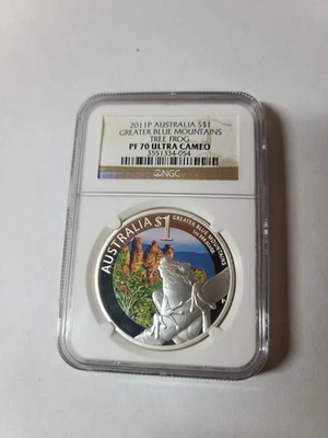2011 Australia S$1 Great Blue Mountains Tree Frog 1oz Silver Proof Coin NGC PF70 - Image 1 of 4