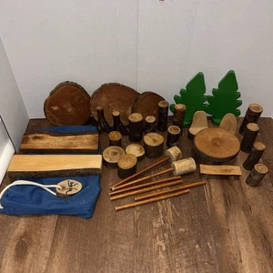 Holz Baumklötze 33 Stück Echtholz Bausteine im Beutel - Bild 1 von 4