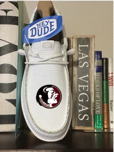 Florida State NCAA Loafer Mens 12 White Hey Dudes Wally Sport Mesh Casual Shoes - Imagen 1 de 7