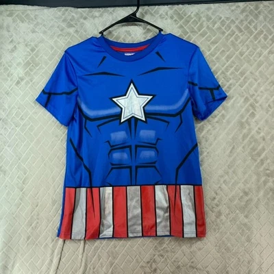 Marvel Boys 14 T-Shirt Captain America Blue Red Short Sleeve Hero Action Movie - Image 1 of 4