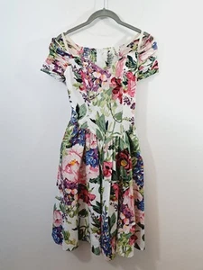 Vestido de té vintage para mujer blanco floral fuera del hombro espalda ajustada - Imagen 1 de 7