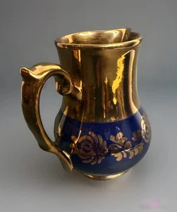 Antique English Copper Lustre Creamer Floral Cobalt Band – c. 1930s–1950s, Mark - Picture 1 of 5