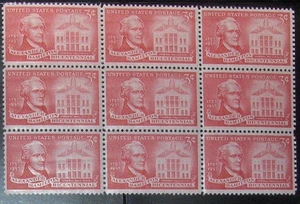 US 3¢ stamp SC #1086 Alexander Hamilton Bicentennial block of 9 MNH 1957 - Picture 1 of 1