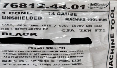 Cable de conexión de PVC de cobre desnudo trenzado Carol 76812 #14awg AWM MTW 600V negro/50 pies Foto 1 de 4