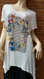 LADIES WOMEN'S BUTTERFLY WATERFALL TUNIC TOP CREAM BLACK STRIPPED TEAL FLORAL - Picture 1 of 15