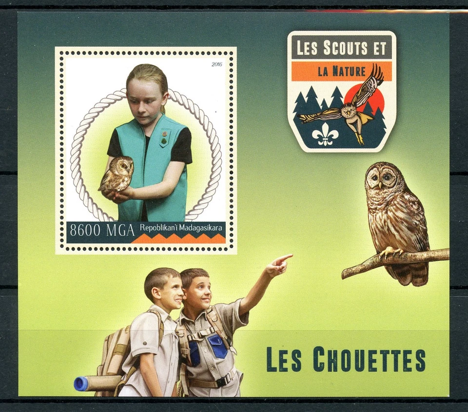 Madagascar 2016 MNH Scouts & Nature Owls 1v S/S Scouting Birds of Prey Stamps - Image 1 of 1