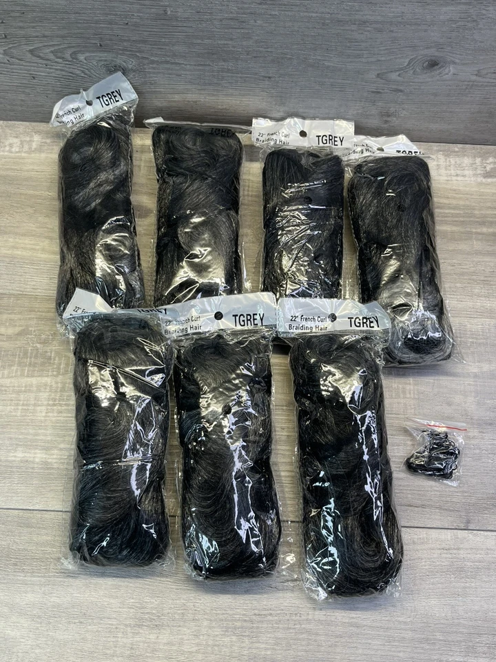 Lote de 7 paquetes de cabello trenzado rizado francés 22" gris gris gris Foto 1 de 4