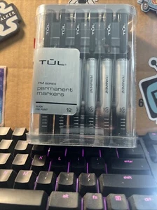 TUL Permanent Markers, Fine Point, Silver Barrel, Black Ink, 8 Pack - Picture 1 of 3