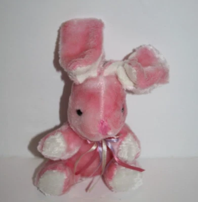 Dan Dee Easter Bunny Rabbit Stuffed Toy Pink Plush 5" Fold Over Floppy Long Ears - Image 1 of 4
