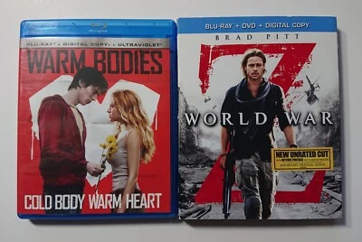 World War Z & Warm Bodies Two Zombie Movie Bundle Mint Blu-rays Z w Slipcase  - Image 1 of 4