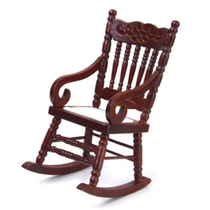 1:12 Miniature Rocking Chair Dollhouse Wooden Armchair Furniture Accessories - Picture 1 of 5
