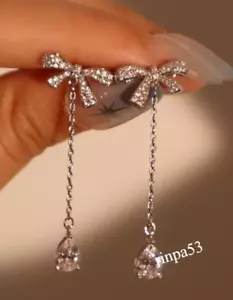 Women's D/VVS Tester Passing Moissanite Drop-Dangle Earring Jewelry Real 925 SS - Picture 1 of 4