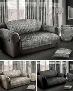 Luxury Sofa Furniture Protector Crushed Velvet Throw Fabric Plush Quilted Cover - Picture 1 of 7