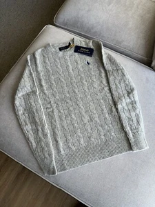 Polo Ralph Lauren maglione girocollo lana cashmere maglia cavo M Medium Greige - Foto 1 di 5
